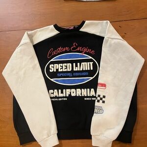 Edikted Black and White Speed Limit Crewneck Sweater Size Small